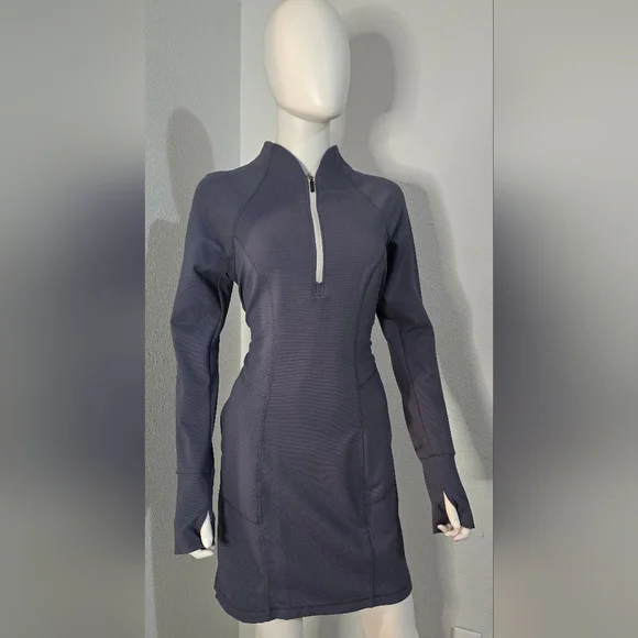 Elegant Navy Long-Sleeve Dress - Picture 2 of 11